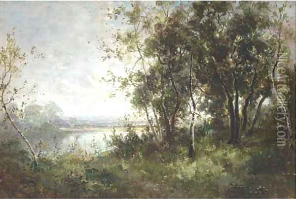 A wooded river landscape Oil Painting - George Boyle