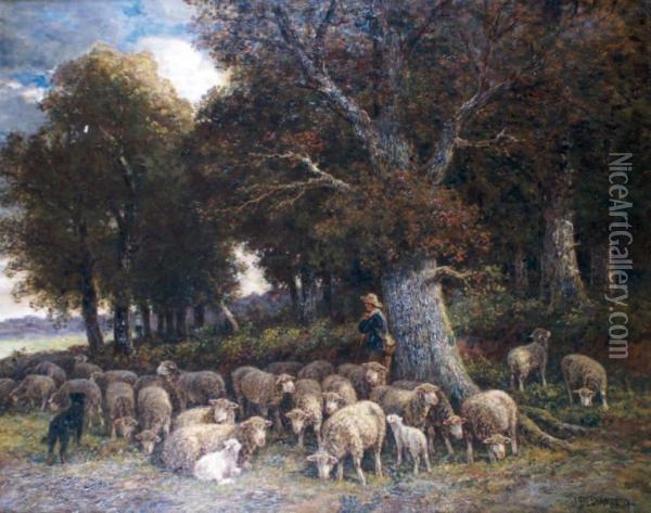 Bergere Et Ses Moutons Oil Painting - James Desvarreux-Larpenteur