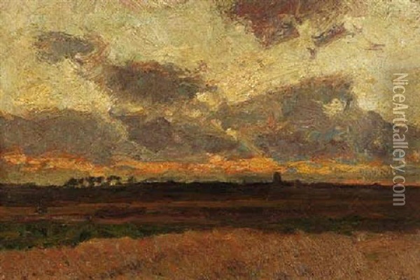 Sonnenaufgang Am Niederrhein Oil Painting - Eugen Kampf