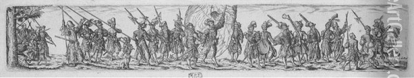 Marching Soldiers, In The Centre A Standard-bearer (holl.27) Oil Painting - Johann Theodore De Bry