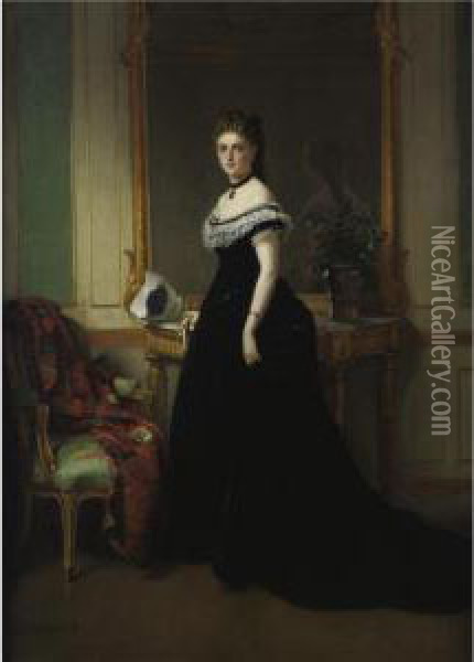 Portrait Of A Lady In A Black Velvet Dress Oil Painting - Eugene Accard