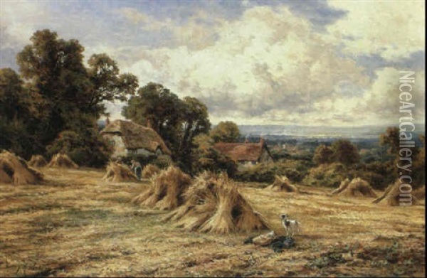 Harvest Time Near Haslemere Oil Painting - Henry H. Parker