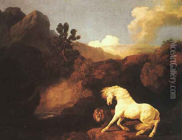 A Horse Frightened by a Lion 1770 Oil Painting - George Stubbs