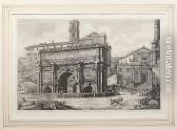Veduta Dell' Arco Di Settmio Oil Painting - Luigi Rossini