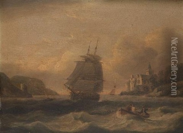 Entering The Dart Oil Painting - Thomas Luny