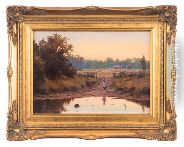 Figure In Landscape Oil Painting - Ernest William Christmas