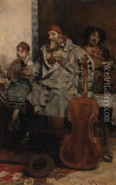 Strolling Players Oil Painting - Roman Ribera Cirera