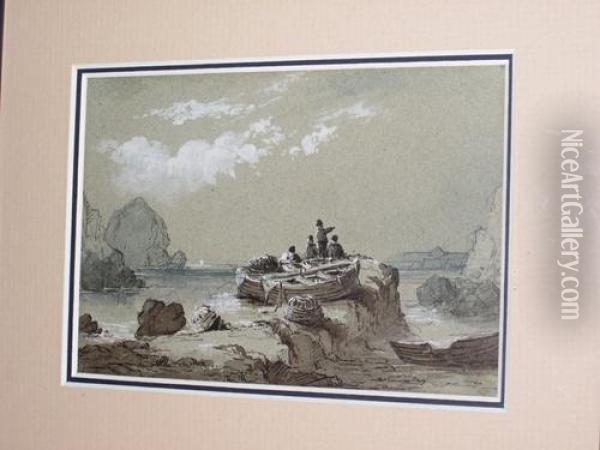 Fishing Boat On The Rocks Oil Painting - Condy, Nicholas Matthews