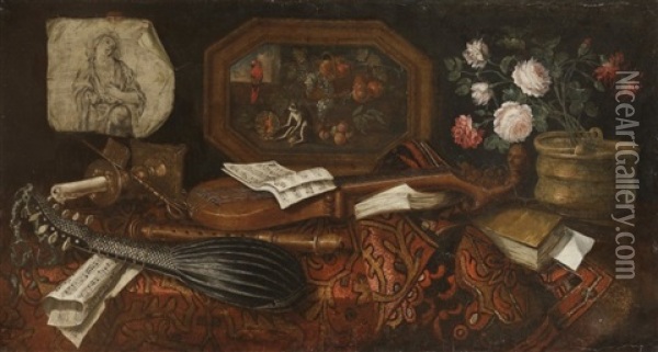 Nature Morte Aux Fleurs Et Aux Instruments De Musique Oil Painting - Evaristo Baschenis