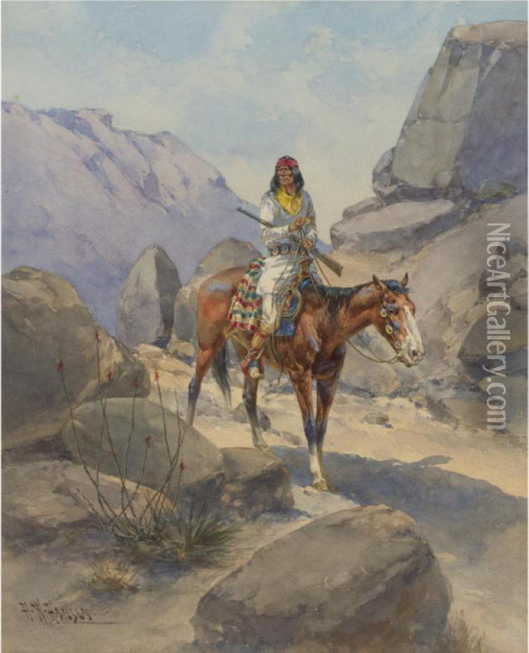 The Look Out - Apache Oil Painting - Herman Wendleborg Hansen