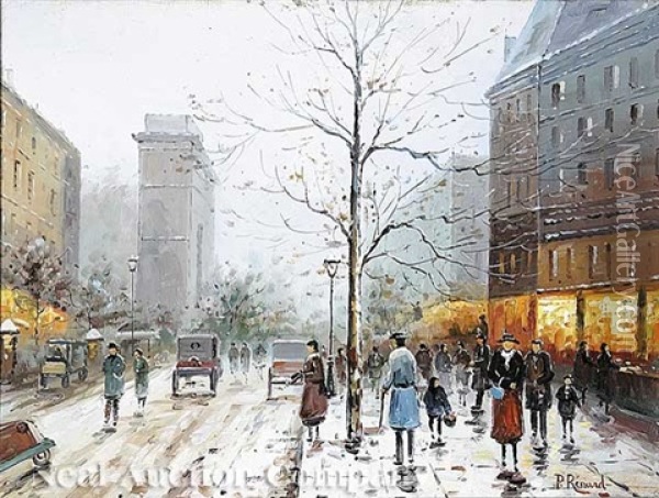 Winter Street Scene Oil Painting - Pierre Renard