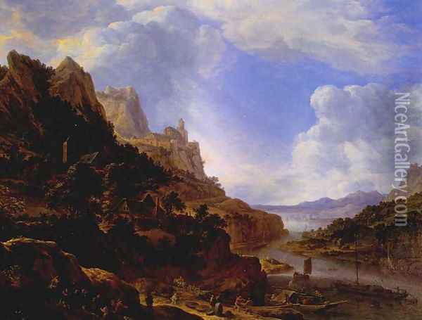 Rhineland Fantasy View 1650 Oil Painting - Herman Saftleven