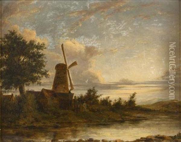 Windmill On A Riverbank Oil Painting - Patrick, Peter Nasmyth