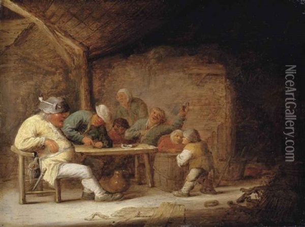 Figures Drinking And Smoking In A Barn Oil Painting - Bartholomeus Molenaer