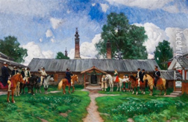 Brollop I Dalarna Oil Painting - Olof Arborelius