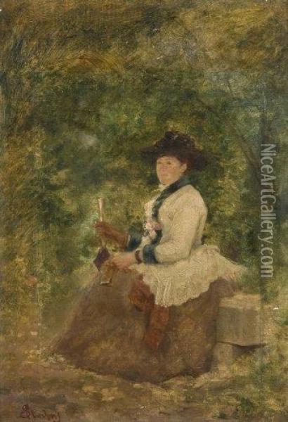 Femme Assise Sur Un Banc Dans Un Jardin Oil Painting - Aime Stevens