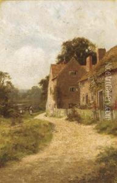 Sunlit Cottages Oil Painting - Edward Wilkins Waite