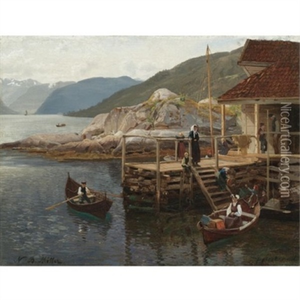 Bryggen (the Quay) Oil Painting - Niels Bjornsen Moller