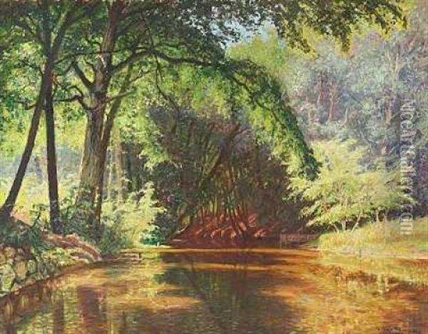 Arreso-kanalen I Sommersol Oil Painting - Olaf Viggo Peter Langer