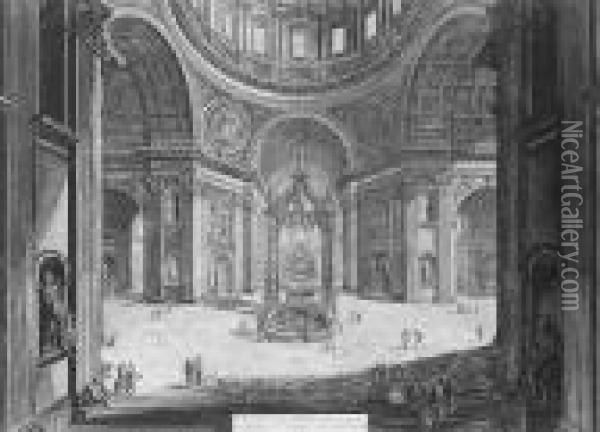 St Peters Interior Beneath The Dome (hind 102) Oil Painting - Giovanni Battista Piranesi