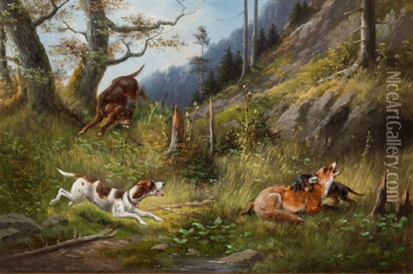 Jagdhunde Stellen Einen Fuchs Oil Painting - Moritz Mueller the Elder