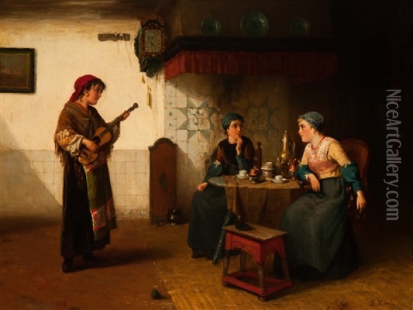 Female Musician In A Frisian Interior Oil Painting - Sipke (Cornelis) Kool