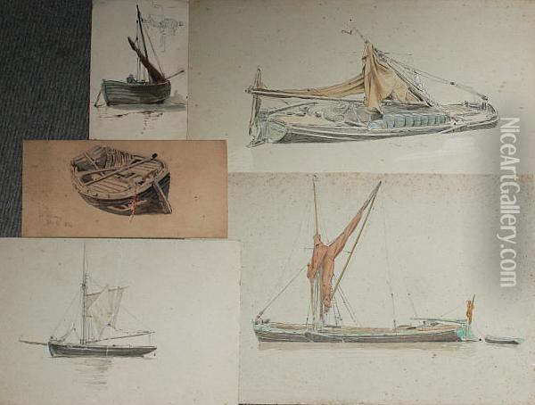 Five Sketches Of Boats Oil Painting - Albert Goodwin