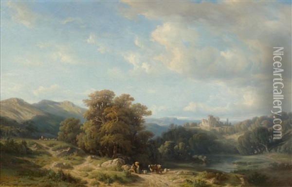 Landscape With Ruins And Figures Oil Painting - Francois Diday