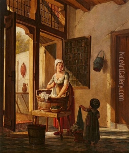 The Wash Trough Oil Painting - Johannes Jelgerhuis