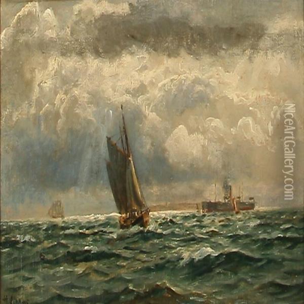 Seascape With Sailing Ships Oil Painting - Holger Peter Svane Lubbers