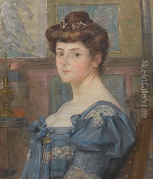 Portrait Of A Young Lady Oil Painting - Boris Mikhailovich Kustodiev