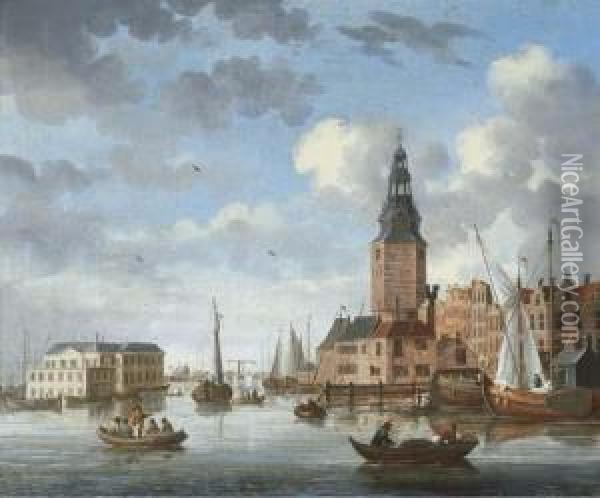 A View Of The Montelbeanstoren, Amsterdam Oil Painting - Johannes Huibert Prins