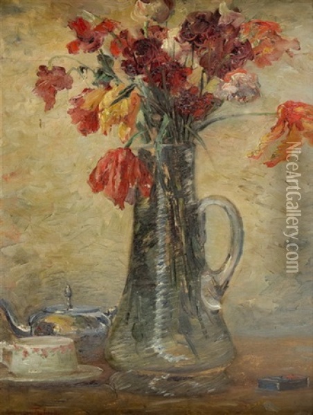 Kwiaty W Szklanym Dzbanku Oil Painting - Maurycy Trebacz