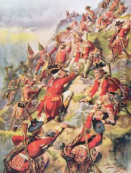 Scaling the Heights of Abraham, illustration from Glorious Battles of English History by Major C.H. Wylly, 1920s Oil Painting - Henry A. (Harry) Payne