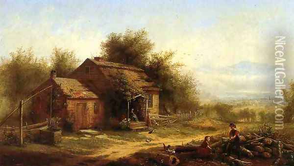 Daily Chores on the Farm Oil Painting - Jerome B. Thompson