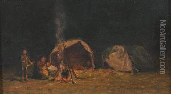 Figures At A Camp Fire Oil Painting - Hector Chalmers
