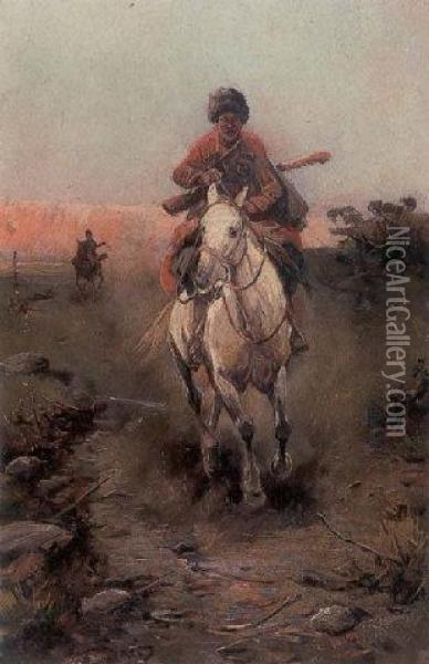 The Horseman Oil Painting - Alfred Wierusz-Kowalski