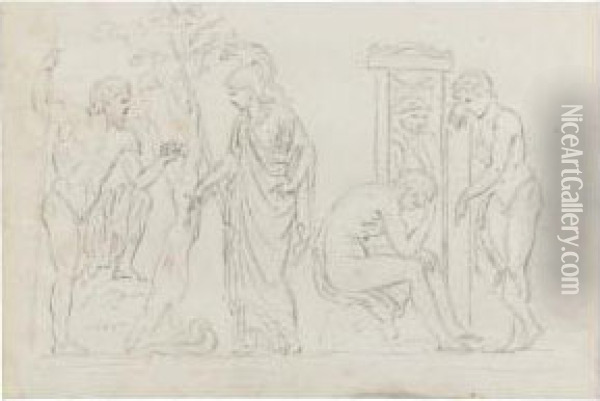 A Group Sketchbook Pages With Female Figures After Theantique Oil Painting - Joseph Nollekens