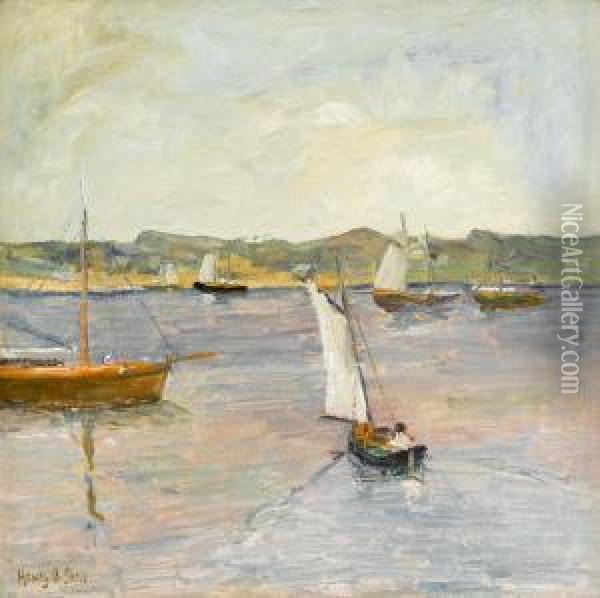 Sailing Boats Off Coast Oil Painting - Henry Bayley Snell