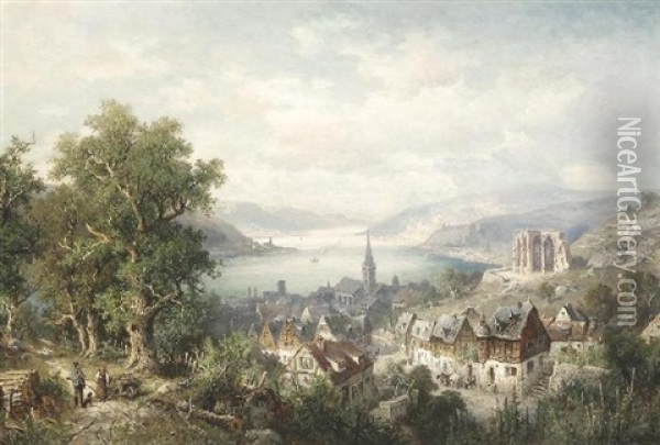 Blick Auf Bacharach Am Rhein Oil Painting - Heinrich Hiller