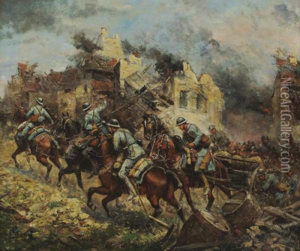 Charge A Cheval Pendant La Guerre De 1914-1918 Oil Painting - Paul Emile Leon Perboyre