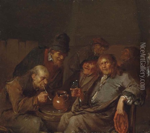 Peasants Drinking And Smoking In An Interior Oil Painting - Egbert van Heemskerck the Elder
