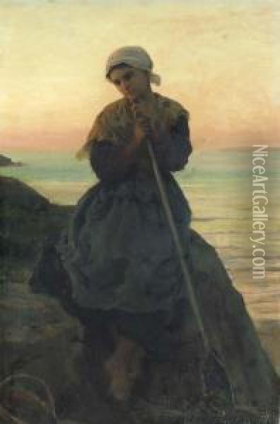 Jeune Pecheuse Bretonne; Douarnenez Oil Painting - Jules Breton
