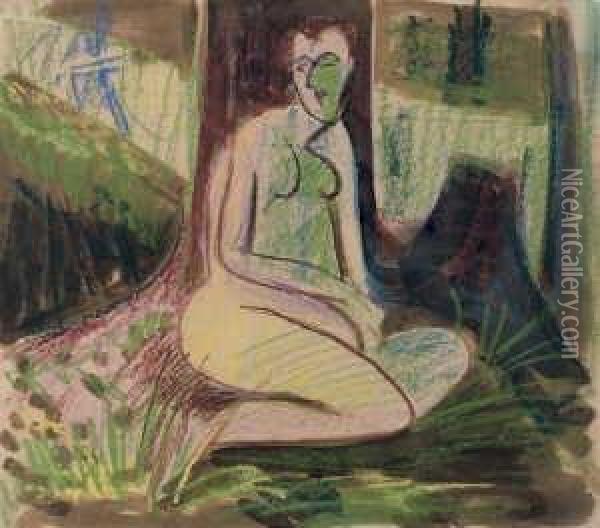 Sitzender Akt Im Wald Vor Baum Oil Painting - Ernst Ludwig Kirchner