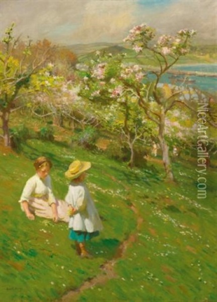Springtime In The Orchard Oil Painting - Harold Harvey