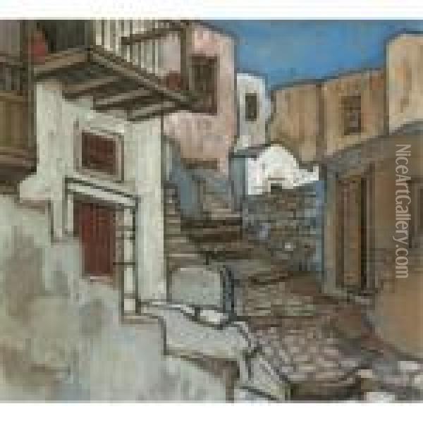 Houses In Naxos Oil Painting - Konstantinos Maleas