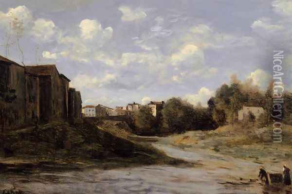 The Banks of the Midouze, Mont-de-Marsan, as Seen from the Pont du Commerce Oil Painting - Jean-Baptiste-Camille Corot