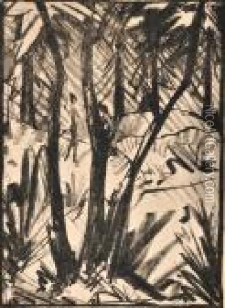 Waldlandschaft Mit Kleinen Figuren Ii Oil Painting - Otto Mueller