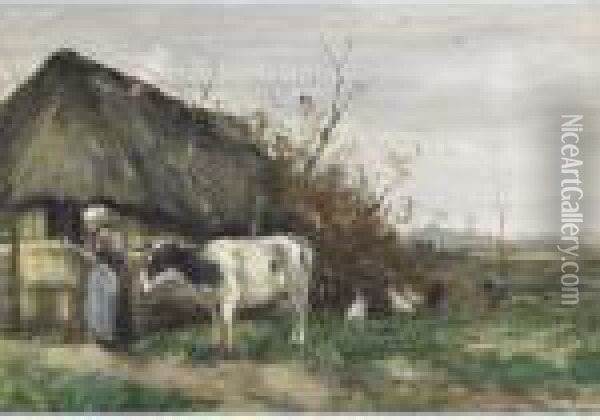Milking Time Oil Painting - Willem George Fred. Jansen