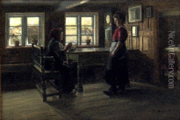 Interior Med Kvinnor Oil Painting - Soren Christiansen